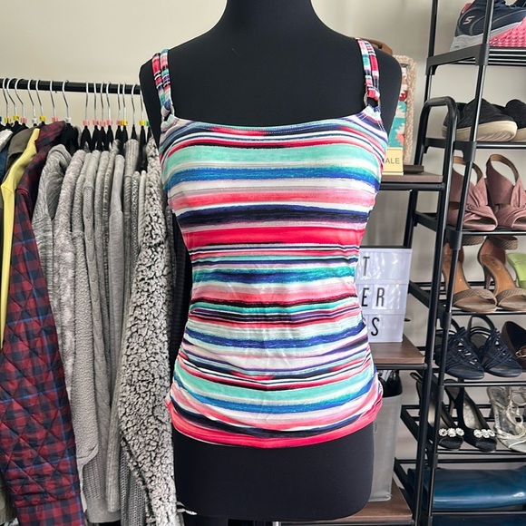 Croft & Barrow Multi color horizontal stripe tankini top size 12 - Picture 2 of 9
